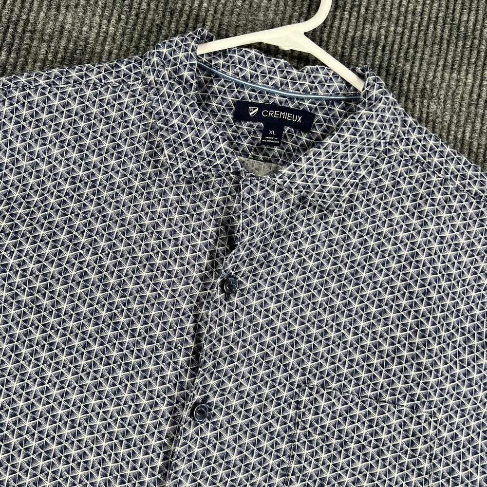 Cremieux Shirt Mens XL Extra Large‎ Blue Geometric Short Sleeve Button Up Linen